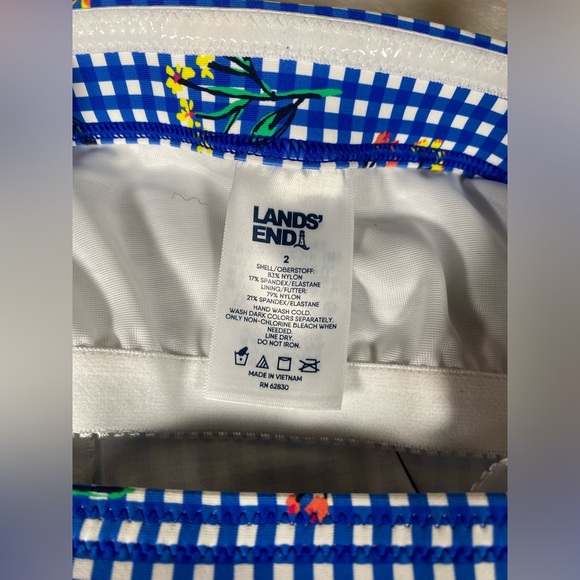 Lands End sz 2 Bandeau Dresskini Swimsuit Top Removable Straps Gingham Floral - Picture 5 of 8
